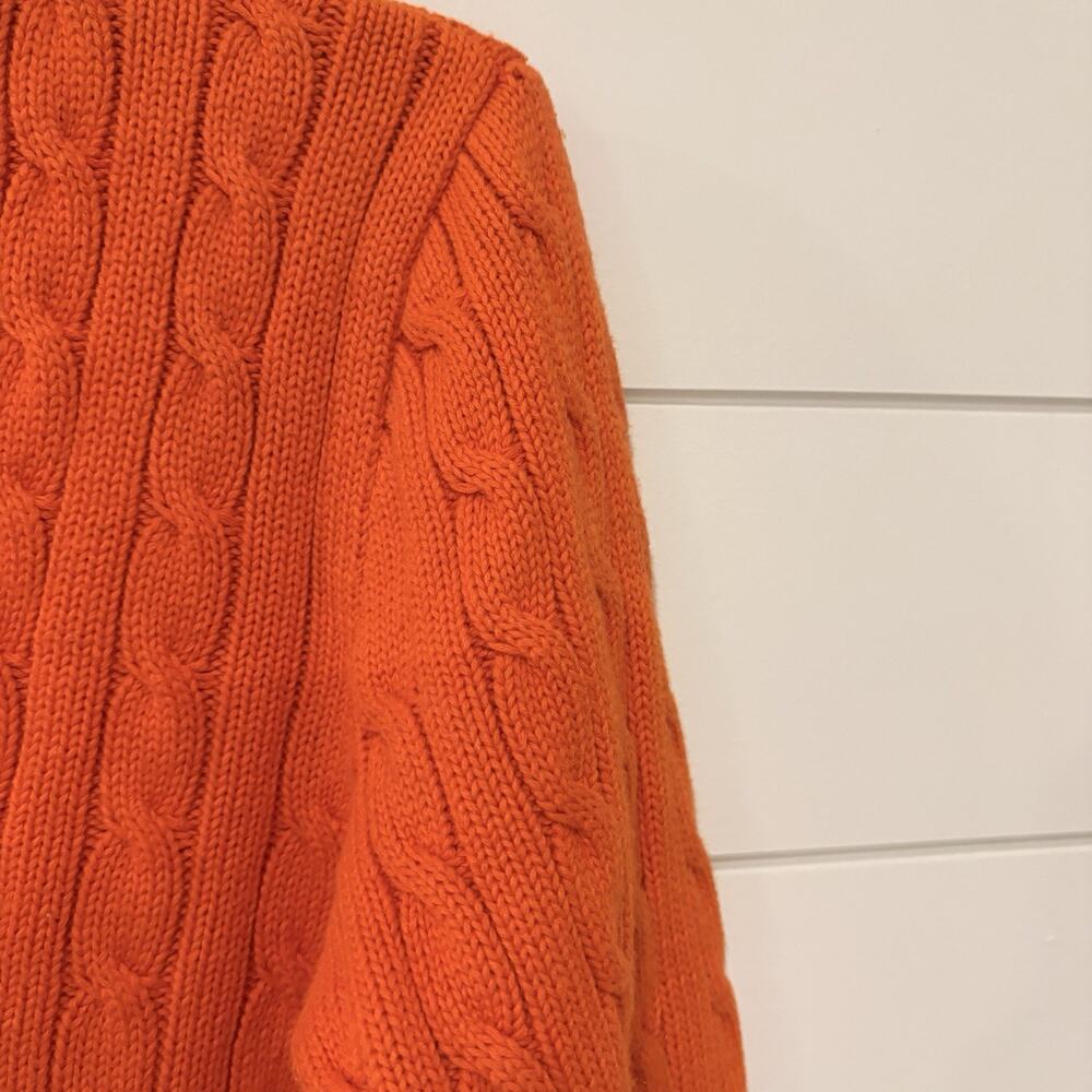 Ralph Lauren Sport | Sweater Orange Pullover V Neck Cableknit Preppy- Large - Picture 4 of 7